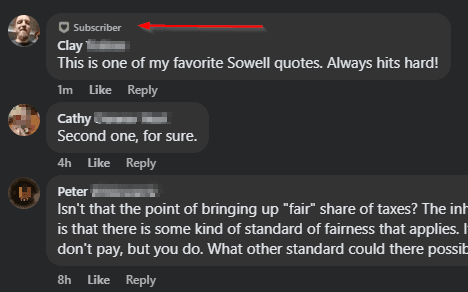 Facebook comment showing the Subscriber badge